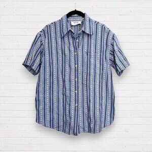 KRAZY KAT Vintage Blue Gingham Floral Button Up Short Sleeve Cottagecore Blouse